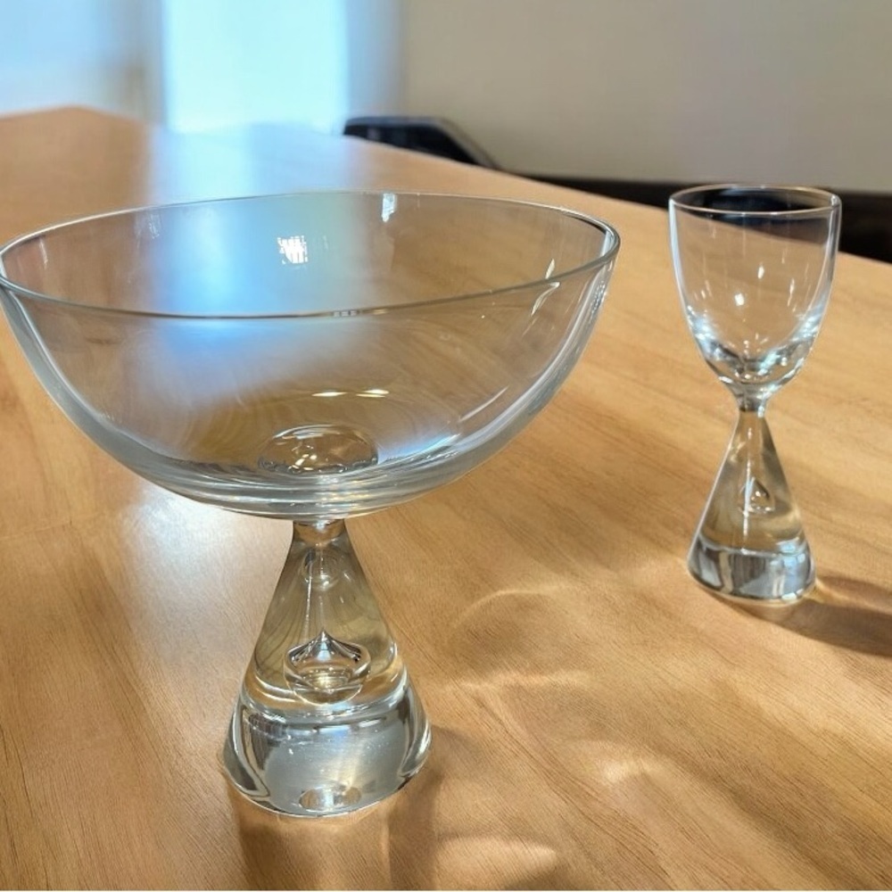 Holmegaard Princess glasses,one champagne,and one cordial,signature bubble stems